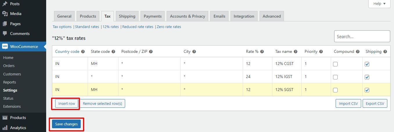 GST Tax setup in WooCommerce