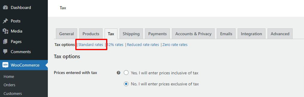 Standart Tax rates